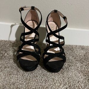 De Blossom Collection Strappy Black Sparkly 5 inch Heels